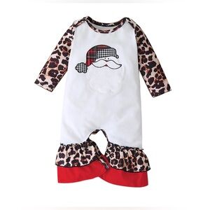 Festive Santa Leopard Print Kids Bodysuit